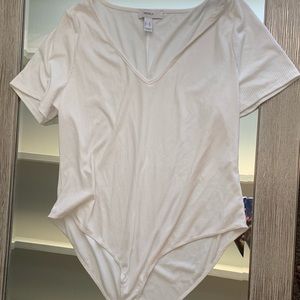 Off White Ribbed Bodysuit Short Sleeve